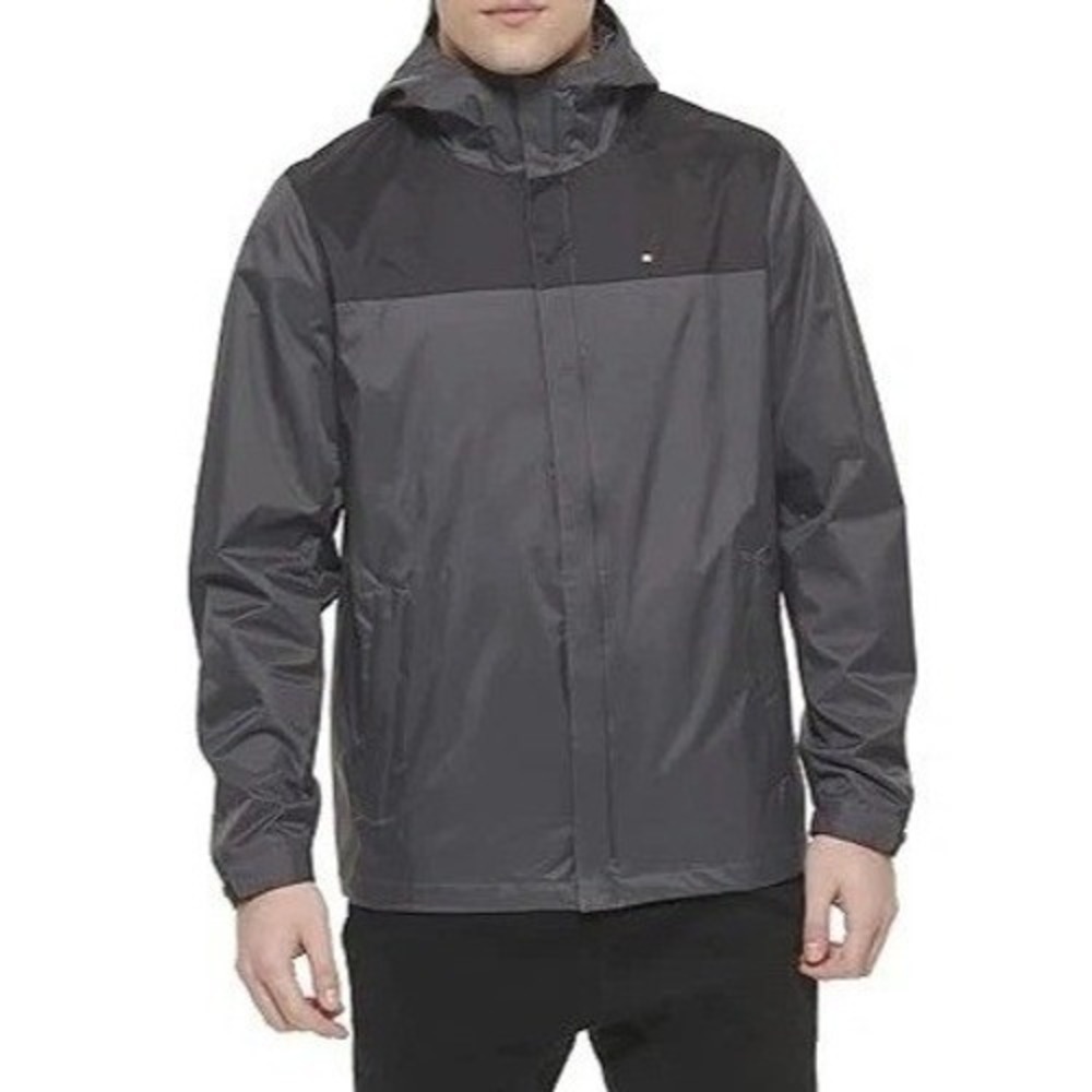 Tommy Hilfiger Mens Grey Navy Colorblock Hooded Windbreaker Jacket 156AP010 S